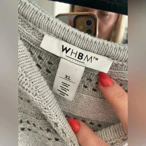 White house black market light grey sequin knit sweater - Picture 2 of 3